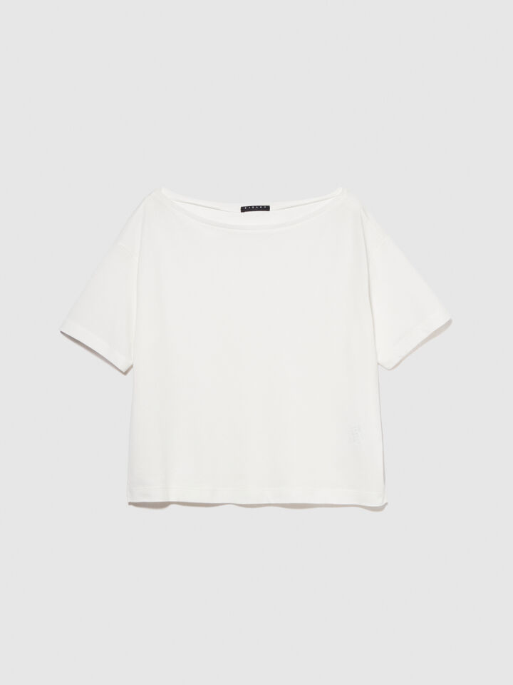 T-shirt with boat neck - women's short sleeve t-shirts - Creamy White | Sisley image number 6